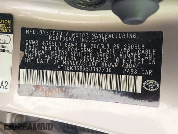 ✅ 2005 Toyota Avalon XL • VIN: 4T1BK36BX5U017736 • Lot: 42856721. Wystawiony na IAAI z przebiegiem 154 902 mil. Bezpłatny archiwum sprzedaży aukcyjnych z USA i szczegółowy raport historii pojazdu na DreamBid. Zdjęcie 9.