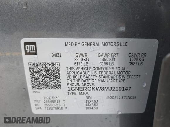 ✅ 2021 Chevrolet Traverse LT Cloth • VIN: 1GNERGKW8MJ210147 • Lot: 42424972. Listed on IAAI with 51,752 mi. Free auction sales archive from the USA and detailed vehicle history report at DreamBid. Image 9.