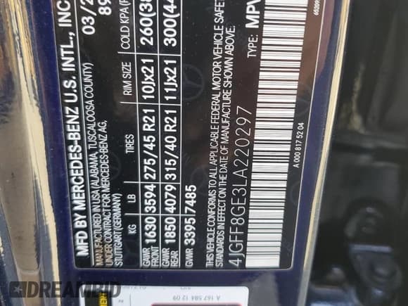 ✅ 2020 Mercedes-Benz GLS 580 • VIN: 4JGFF8GE3LA220297 • Лот: 81969865. Опубликован ранее на Copart с пробегом 58 312 миль. Бесплатный доступ к архиву аукционных продаж из США и подробный отчёт об истории автомобиля на DreamBid. Изображение 14.