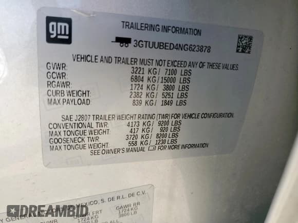 ✅ 2022 GMC Sierra 1500 SLE • VIN: 3GTUUBED4NG623878 • Лот: 68942895. Опубликован ранее на Copart с пробегом 71 983 миль. Бесплатный доступ к архиву аукционных продаж из США и подробный отчёт об истории автомобиля на DreamBid. Изображение 12.