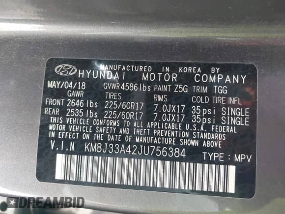 ✅ 2018 Hyundai Tucson SEL • VIN: KM8J33A42JU756384 • Lot: 43377460. Wystawiony na IAAI z przebiegiem 72 273 mil mil. Skorzystaj z bezpłatnego archiwum sprzedaży aukcyjnych z USA i zobacz szczegółowy raport historii pojazdu na DreamBid. Zdjęcie 9.