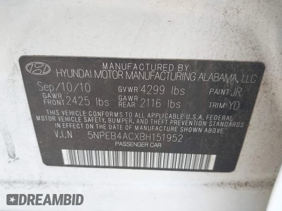 ✅ 2011 Hyundai Sonata GLS • VIN: 5NPEB4ACXBH151952 • Лот: 43490944. Опубликован ранее на IAAI с пробегом 210 222 миль. Бесплатный доступ к архиву аукционных продаж из США и подробный отчёт об истории автомобиля на DreamBid. Изображение 9.