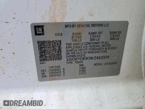 ✅ 2019 Chevrolet Silverado 1500 LT • VIN: 1GCRYDEK5KZ419378 • Lot: 67914784. Wystawiony na Copart z przebiegiem 69 191 mil. Bezpłatny archiwum sprzedaży aukcyjnych z USA i szczegółowy raport historii pojazdu na DreamBid. Zdjęcie 12.