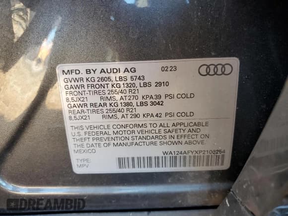 ✅ 2023 Audi SQ5 Sportback Premium Plus • VIN: WA124AFYXP2106254 • Лот: 79646994. Опубликован ранее на Copart с пробегом 22 345 миль. Бесплатный доступ к архиву аукционных продаж из США и подробный отчёт об истории автомобиля на DreamBid. Изображение 14.