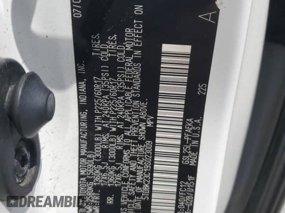 2009 Toyota Sienna LE with VIN 5TDBK23C19S023009, listed as a Copart auction lot 56470755 with 285,574 mi miles and Salvage title. Bid and sale history available at DreamBid. Image 13.