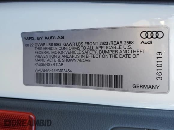 ✅ 2023 Audi S4 Premium Plus • VIN: WAUB4AF45PA013454 • Лот: 71510002. Опубликован ранее на Copart с пробегом 1 531 миль. Бесплатный доступ к архиву аукционных продаж из США и подробный отчёт об истории автомобиля на DreamBid. Изображение 12.