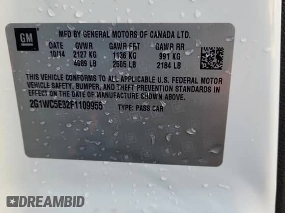 ✅ 2015 Chevrolet Impala LTZ • VIN: 2G1WC5E32F1109955 • Lot: 85404245. Listed on Copart with 113,683 mi. Free auction sales archive from the USA and detailed vehicle history report at DreamBid. Image 12.