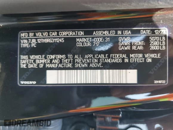 ✅ 2024 Volvo S60 Plus Black Edition • VIN: 7JRL12TH9RG311245 • Lot: 64662565. Listed on Copart with 41,631 mi. Free auction sales archive from the USA and detailed vehicle history report at DreamBid. Image 12.