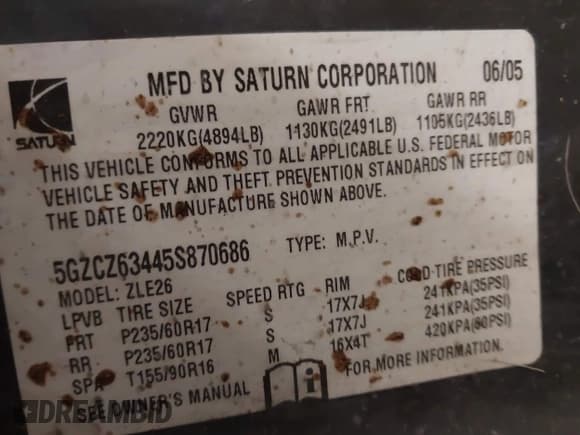 ✅ 2005 Saturn VUE • VIN: 5GZCZ63445S870686 • Lot: 41303646. Wystawiony na IAAI z przebiegiem 179 620 mil. Bezpłatny archiwum sprzedaży aukcyjnych z USA i szczegółowy raport historii pojazdu na DreamBid. Zdjęcie 9.