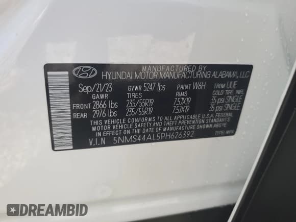 ✅ 2023 Hyundai Santa Fe Limited • VIN: 5NMS44AL5PH626392 • Lot: 66065944. Wystawiony na Copart z przebiegiem 954 mil. Bezpłatny archiwum sprzedaży aukcyjnych z USA i szczegółowy raport historii pojazdu na DreamBid. Zdjęcie 14.