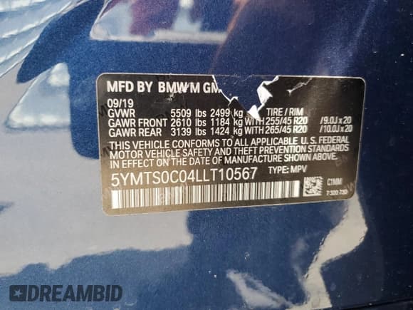 ✅ 2020 BMW X3 M Competition • VIN: 5YMTS0C04LLT10567 • Lot: 54367805. Listed on Copart with 53,055 mi. Free auction sales archive from the USA and detailed vehicle history report at DreamBid. Image 14.
