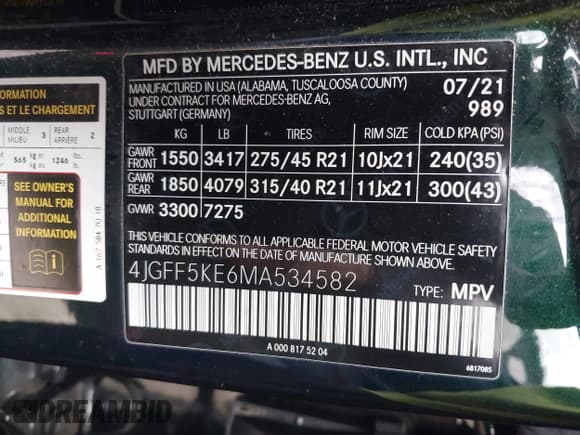 ✅ 2021 Mercedes-Benz GLS 450 • VIN: 4JGFF5KE6MA534582 • Lot: 42286791. Listed on IAAI with 53,963 mi. Free auction sales archive from the USA and detailed vehicle history report at DreamBid. Image 9.