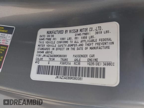 ✅ 2006 Nissan 350Z Enthusiast • VIN: JN1AZ34E86M380081 • Lot: 42551772. Wystawiony na IAAI z przebiegiem 86 847 mil. Bezpłatny archiwum sprzedaży aukcyjnych z USA i szczegółowy raport historii pojazdu na DreamBid. Zdjęcie 9.