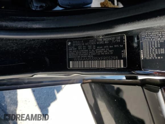 ✅ 1999 BMW 3 Series 328i • VIN: WBAAM5335XFR05298 • Лот: 69292255. Опубликован ранее на Copart с пробегом 176 287 миль. Бесплатный доступ к архиву аукционных продаж из США и подробный отчёт об истории автомобиля на DreamBid. Изображение 12.