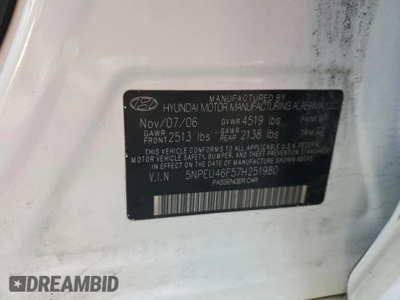 ✅ 2007 Hyundai Sonata SE • VIN: 5NPEU46F57H251980 • Лот: 42415435. Опубликован ранее на Copart с пробегом 104 030 миль. Бесплатный доступ к архиву аукционных продаж из США и подробный отчёт об истории автомобиля на DreamBid. Изображение 12.