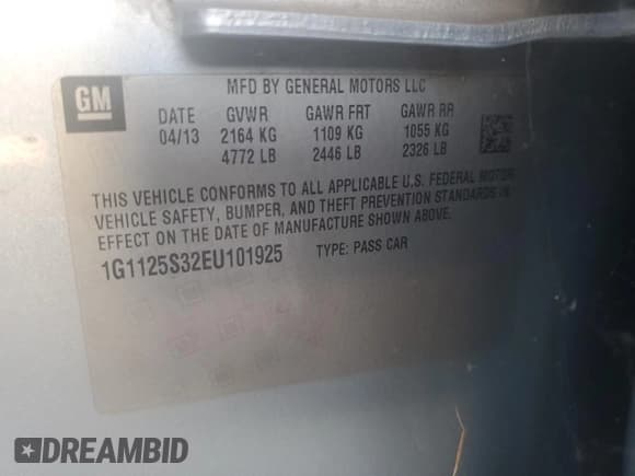 ✅ 2014 Chevrolet Impala LT • VIN: 1G1125S32EU101925 • Лот: 76615364. Опубликован ранее на Copart с пробегом 190 915 миль. Бесплатный доступ к архиву аукционных продаж из США и подробный отчёт об истории автомобиля на DreamBid. Изображение 12.