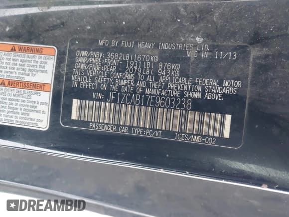 ✅ 2014 Subaru BRZ Premium • VIN: JF1ZCAB17E9603238 • Lot: 41252132. Listed on IAAI with 163,161 mi. Free auction sales archive from the USA and detailed vehicle history report at DreamBid. Image 9.