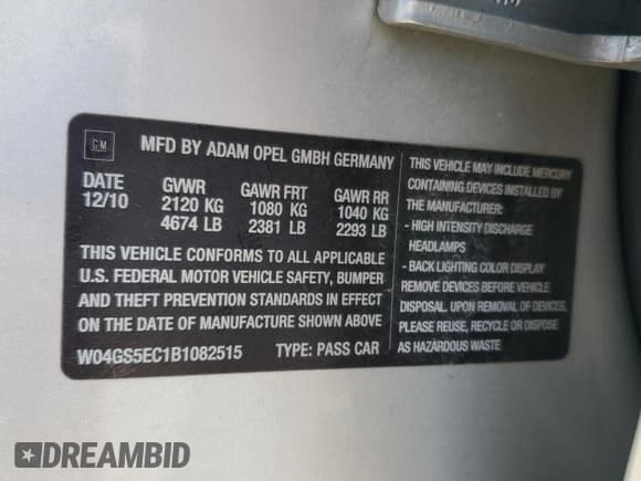 ✅ 2011 Buick Regal CXL RL4 • VIN: W04GS5EC1B1082515 • Лот: 80441445. Опубликован ранее на Copart с пробегом 162 494 миль. Бесплатный доступ к архиву аукционных продаж из США и подробный отчёт об истории автомобиля на DreamBid. Изображение 12.