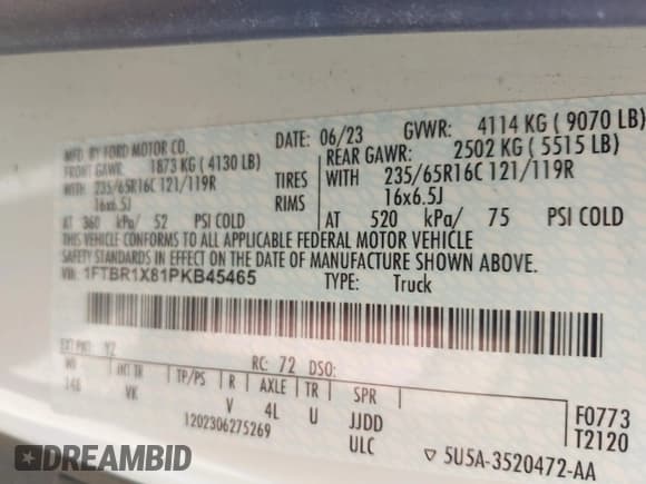 ✅ 2023 Ford Transit Cargo • VIN: 1FTBR1X81PKB45465 • Lot: 42029374. Listed on IAAI with 20,888 mi. Free auction sales archive from the USA and detailed vehicle history report at DreamBid. Image 9.