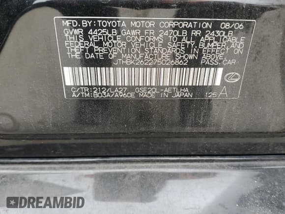 ✅ 2007 Lexus IS 250 • VIN: JTHBK262275026862 • Lot: 89537885. Wystawiony na Copart z przebiegiem 149 609 mil. Bezpłatny archiwum sprzedaży aukcyjnych z USA i szczegółowy raport historii pojazdu na DreamBid. Zdjęcie 12.