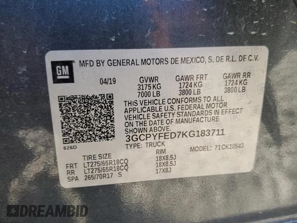 ✅ 2019 Chevrolet Silverado 1500 LT Trail Boss • VIN: 3GCPYFED7KG183711 • Lot: 82708405. Wystawiony na Copart z przebiegiem 121 743 mil. Bezpłatny archiwum sprzedaży aukcyjnych z USA i szczegółowy raport historii pojazdu na DreamBid. Zdjęcie 12.