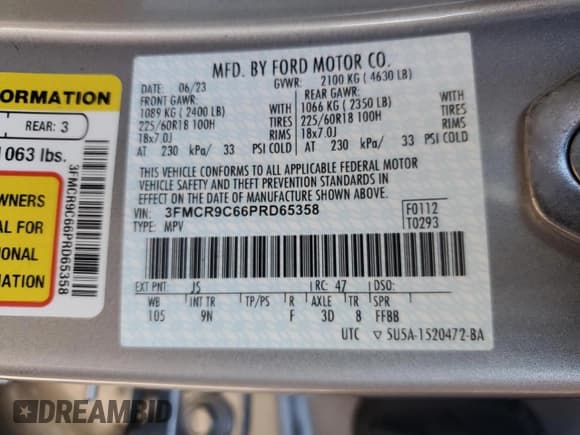 ✅ 2023 Ford Bronco Sport Outer Banks • VIN: 3FMCR9C66PRD65358 • Lot: 82646045. Listed on Copart with 14,854 mi. Free auction sales archive from the USA and detailed vehicle history report at DreamBid. Image 13.