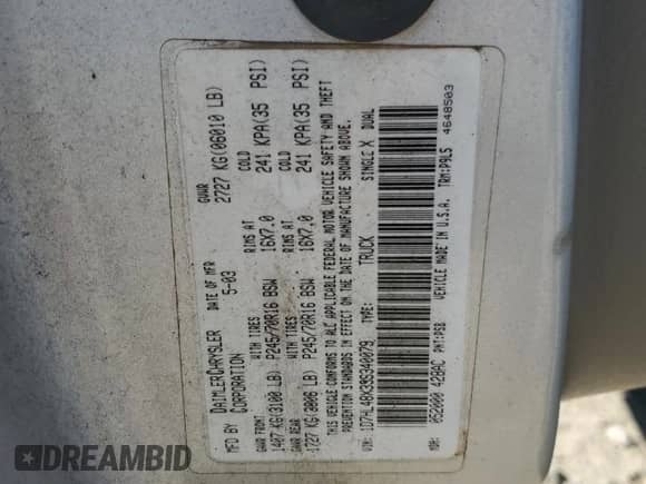 2003 Dodge Dakota SLT z VIN 1D7HL48X33S340079, wystawiony jako Copart lot #76516514 z przebiegiem 295 350 mil mil oraz Czysty tytuł • Clean title. Historia ofert i sprzedaży dostępna na DreamBid. Obrazek 12.