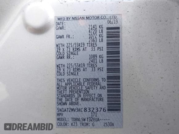 ✅ 2019 Nissan Rogue SL • VIN: 5N1AT2MV3KC832376 • Lot: 43490632. Wystawiony na IAAI z przebiegiem 89 880 mil. Bezpłatny archiwum sprzedaży aukcyjnych z USA i szczegółowy raport historii pojazdu na DreamBid. Zdjęcie 9.