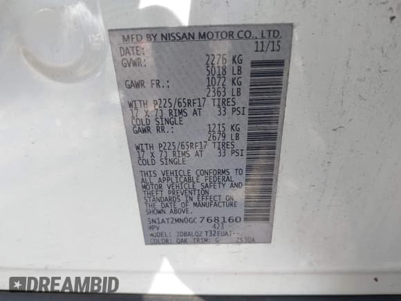 ✅ 2016 Nissan Rogue S • VIN: 5N1AT2MN0GC768160 • Lot: 43614140. Listed on IAAI with 126,476 mi. Free auction sales archive from the USA and detailed vehicle history report at DreamBid. Image 9.