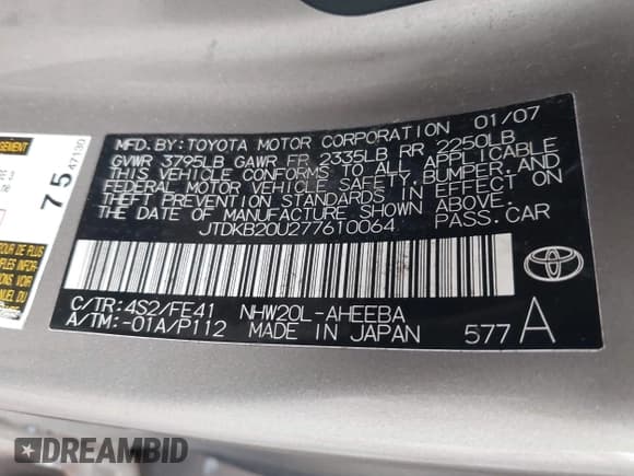 ✅ 2007 Toyota Prius • VIN: JTDKB20U277610064 • Лот: 43777489. Опубликован ранее на IAAI с пробегом 110 465 миль. Бесплатный доступ к архиву аукционных продаж из США и подробный отчёт об истории автомобиля на DreamBid. Изображение 9.