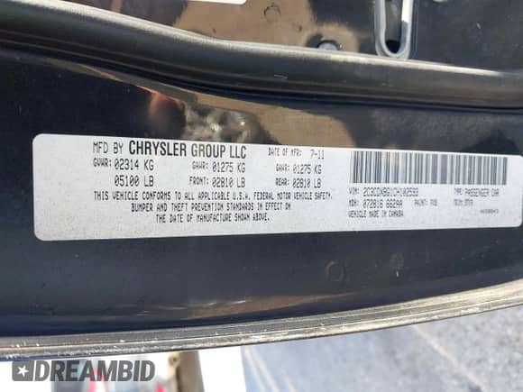 ✅ 2012 Dodge Charger SE • VIN: 2C3CDXBG1CH102593 • Lot: 43583549. Listed on IAAI with 166,100 mi. Free auction sales archive from the USA and detailed vehicle history report at DreamBid. Image 9.