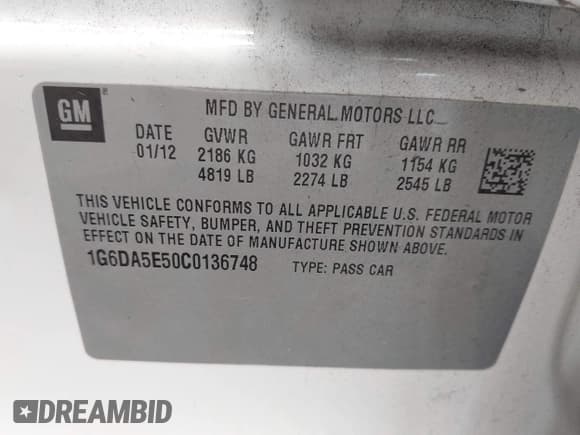 ✅ 2012 Cadillac CTS • VIN: 1G6DA5E50C0136748 • Лот: 42607160. Опубликован ранее на IAAI с пробегом 144 101 миль. Бесплатный доступ к архиву аукционных продаж из США и подробный отчёт об истории автомобиля на DreamBid. Изображение 9.