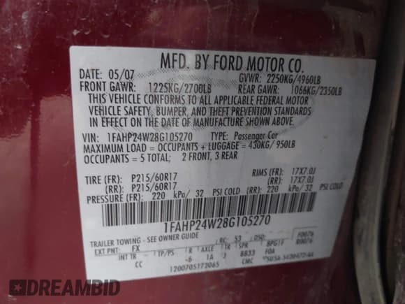 ✅ 2008 Ford Taurus SEL • VIN: 1FAHP24W28G105270 • Lot: 43723189. Listed on IAAI with 179,775 mi. Free auction sales archive from the USA and detailed vehicle history report at DreamBid. Image 9.