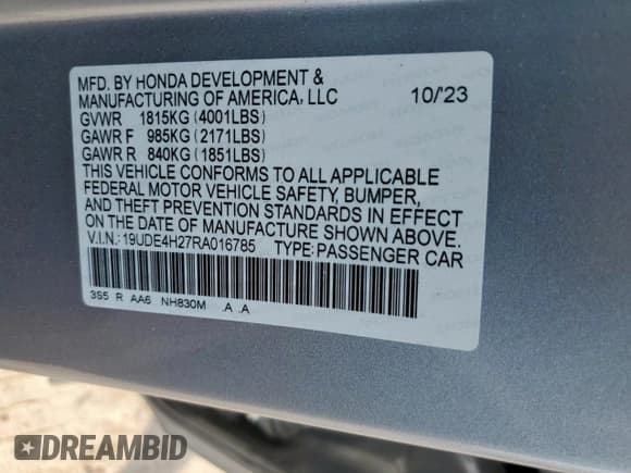 ✅ 2024 Acura Integra • VIN: 19UDE4H27RA016785 • Lot: 81150005. Listed on Copart with 24,543 mi. Free auction sales archive from the USA and detailed vehicle history report at DreamBid. Image 13.