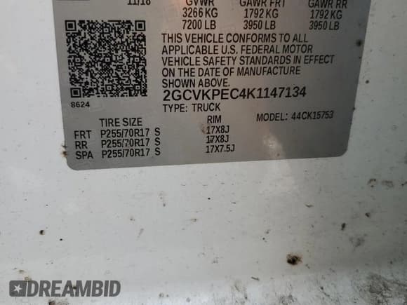 ✅ 2019 Chevrolet Silverado 1500 LT • VIN: 2GCVKPEC4K1147134 • Lot: 62594014. Wystawiony na Copart z przebiegiem 128 722 mil. Bezpłatny archiwum sprzedaży aukcyjnych z USA i szczegółowy raport historii pojazdu na DreamBid. Zdjęcie 12.