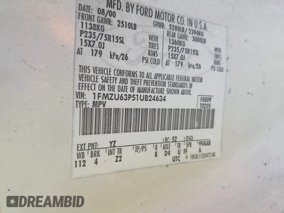 ✅ 2001 Ford Explorer XLT • VIN: 1FMZU63P51UB24634 • Lot: 42669627. Wystawiony na IAAI z przebiegiem 150 694 mil. Bezpłatny archiwum sprzedaży aukcyjnych z USA i szczegółowy raport historii pojazdu na DreamBid. Zdjęcie 9.