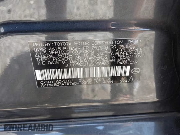 ✅ 2011 Lexus IS 250 • VIN: JTHCF5C21B5050867 • Lot: 42460814. Listed on IAAI with 166,476 mi. Free auction sales archive from the USA and detailed vehicle history report at DreamBid. Image 9.