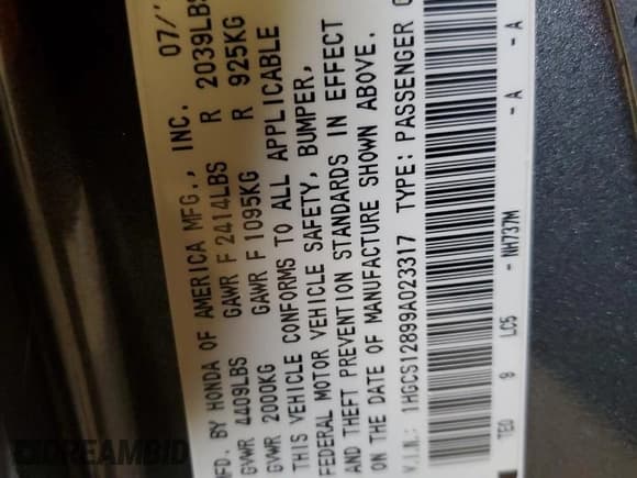 ✅ 2009 Honda Accord EX-L • VIN: 1HGCS12899A023317 • Lot: 84562365. Wystawiony na Copart z przebiegiem 39 695 mil. Bezpłatny archiwum sprzedaży aukcyjnych z USA i szczegółowy raport historii pojazdu na DreamBid. Zdjęcie 12.