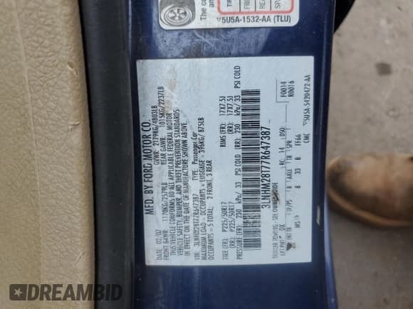 ✅ 2007 Lincoln MKZ • VIN: 3LNHM28T77R647387 • Lot: 81270705. Wystawiony na Copart z przebiegiem 202 768 mil. Bezpłatny archiwum sprzedaży aukcyjnych z USA i szczegółowy raport historii pojazdu na DreamBid. Zdjęcie 12.