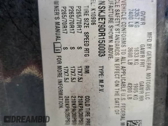 2013 Chevrolet Suburban LT with VIN 1GNSKJE79DR150003, listed as a Copart auction lot 80715615 with 164,810 mi miles and Salvage title. Bid and sale history available at DreamBid. Image 13.