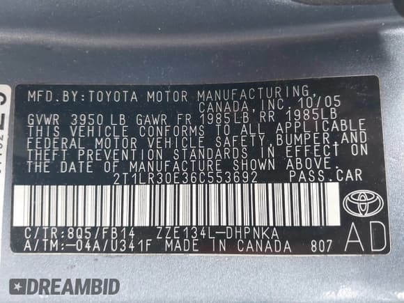 ✅ 2006 Toyota Matrix STD • VIN: 2T1LR30E36C553692 • Lot: 42468281. Listed on IAAI with 193,257 mi. Free auction sales archive from the USA and detailed vehicle history report at DreamBid. Image 9.