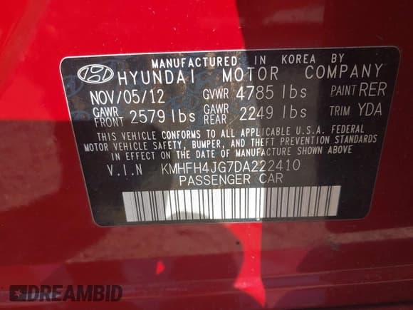 ✅ 2013 Hyundai Azera • VIN: KMHFH4JG7DA222410 • Лот: 40175444. Опубликован ранее на IAAI с пробегом Не указан. Бесплатный доступ к архиву аукционных продаж из США и подробный отчёт об истории автомобиля на DreamBid. Изображение 9.