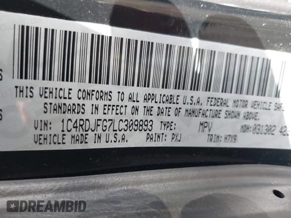 ✅ 2020 Dodge Durango Pursuit • VIN: 1C4RDJFG7LC309893 • Lot: 41422867. Listed on IAAI with 15,702 mi. Free auction sales archive from the USA and detailed vehicle history report at DreamBid. Image 9.
