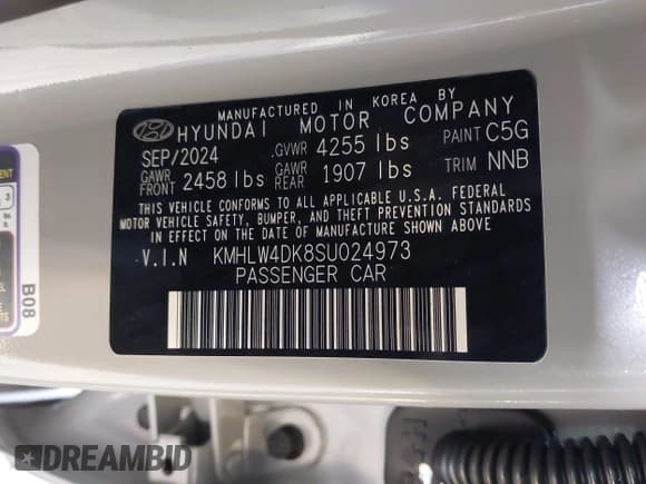 ✅ 2025 Hyundai Elantra • VIN: KMHLW4DK8SU024973 • Lot: 41276306. Listed on IAAI with 1,039 mi. Free auction sales archive from the USA and detailed vehicle history report at DreamBid. Image 9.