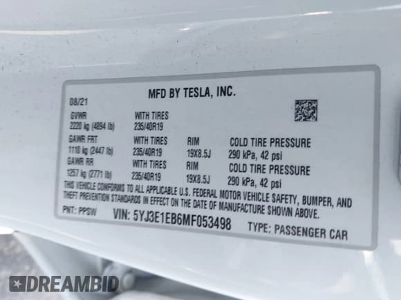 ✅ 2021 Tesla Model 3 Long Range • VIN: 5YJ3E1EB6MF053498 • Lot: 42249301. Wystawiony na IAAI z przebiegiem 36 275 mil. Bezpłatny archiwum sprzedaży aukcyjnych z USA i szczegółowy raport historii pojazdu na DreamBid. Zdjęcie 9.