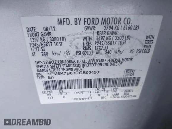 ✅ 2013 Ford Explorer • VIN: 1FM5K7B83DGB03420 • Lot: 42854583. Wystawiony na IAAI z przebiegiem 184 636 mil. Bezpłatny archiwum sprzedaży aukcyjnych z USA i szczegółowy raport historii pojazdu na DreamBid. Zdjęcie 9.