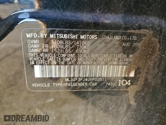 ✅ 2018 Mitsubishi Mirage ES • VIN: ML32F3FJ4JHF02611 • Lot: 96025605. Listed on Copart with 74,533 mi. Free auction sales archive from the USA and detailed vehicle history report at DreamBid. Image 12.