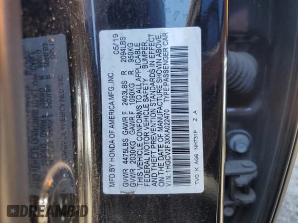 ✅ 2019 Honda Accord Sport • VIN: 1HGCV2F3XKA022470 • Лот: 85716905. Опубликован ранее на Copart с пробегом 116 668 миль. Бесплатный доступ к архиву аукционных продаж из США и подробный отчёт об истории автомобиля на DreamBid. Изображение 12.