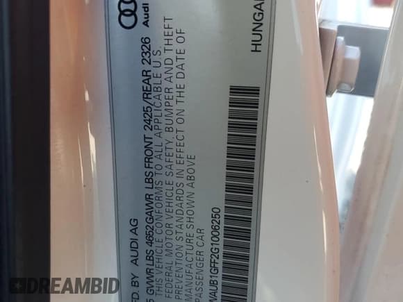 ✅ 2016 Audi S3 Premium Plus • VIN: WAUB1GFF2G1006250 • Lot: 89543235. Wystawiony na Copart z przebiegiem 129 793 mil. Bezpłatny archiwum sprzedaży aukcyjnych z USA i szczegółowy raport historii pojazdu na DreamBid. Zdjęcie 12.