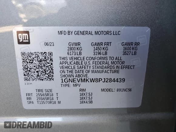 ✅ 2023 Chevrolet Traverse LT Cloth • VIN: 1GNEVMKW8PJ284439 • Lot: 57766154. Listed on Copart with 1,666 mi. Free auction sales archive from the USA and detailed vehicle history report at DreamBid. Image 14.